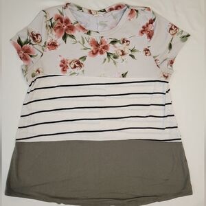 Lovely Melody Floral and Striped Short Sleeve Top